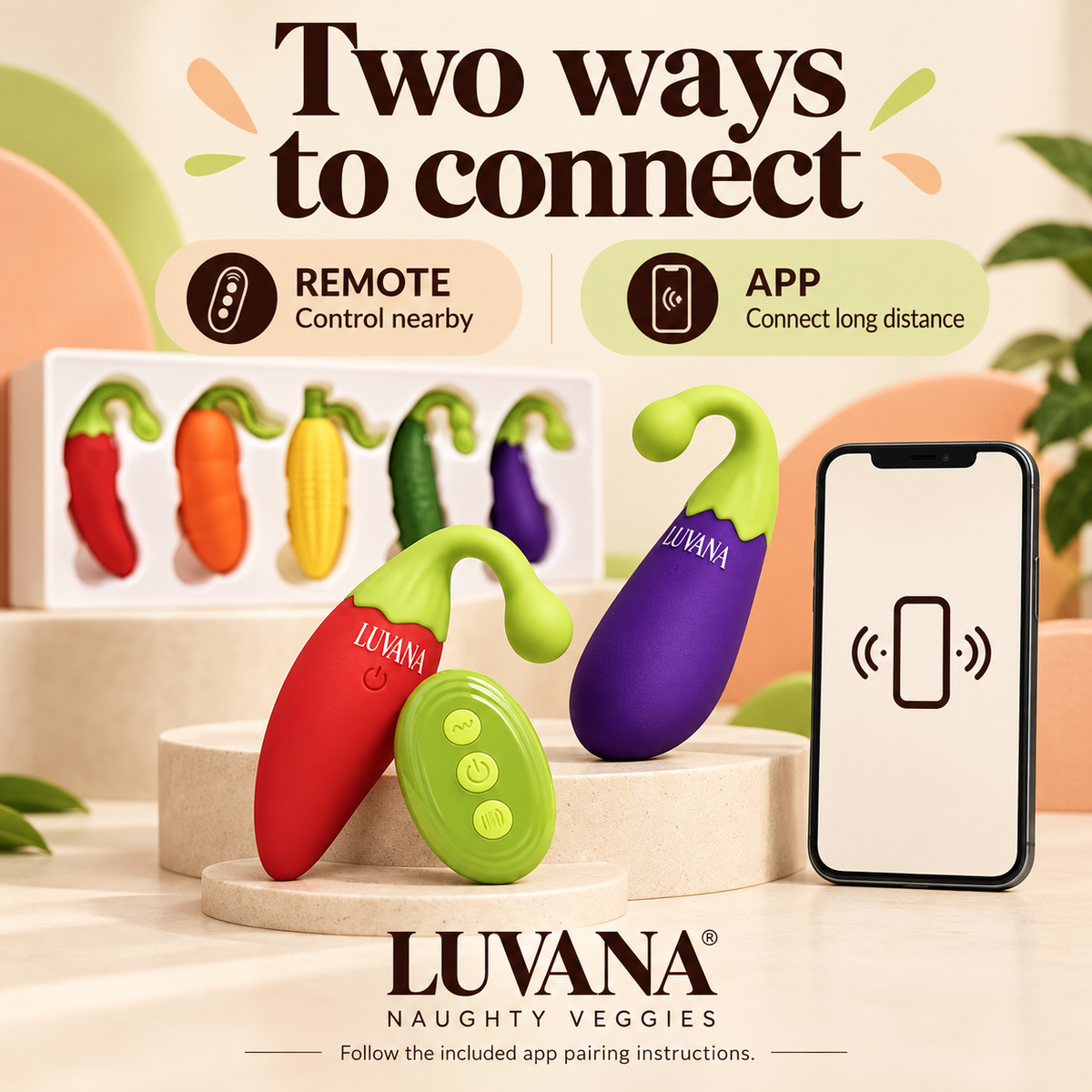 Naughty Veggies™ – 5-Piece App & Remote-Control Vibrator Set