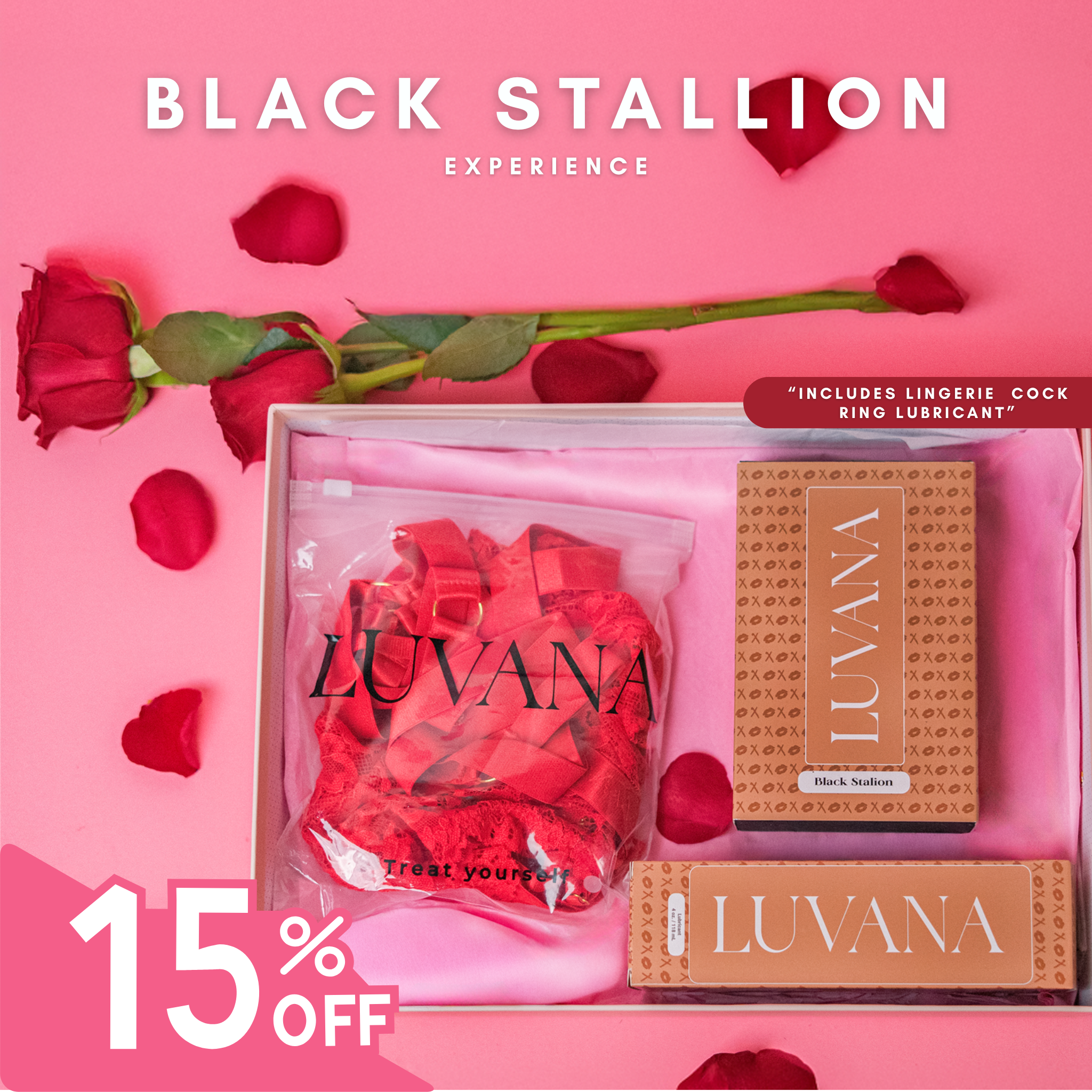 Black Stallion Experience – Valentine’s Couples Bundle (Cock Ring + Lingerie + Lubricant) | 15% Off