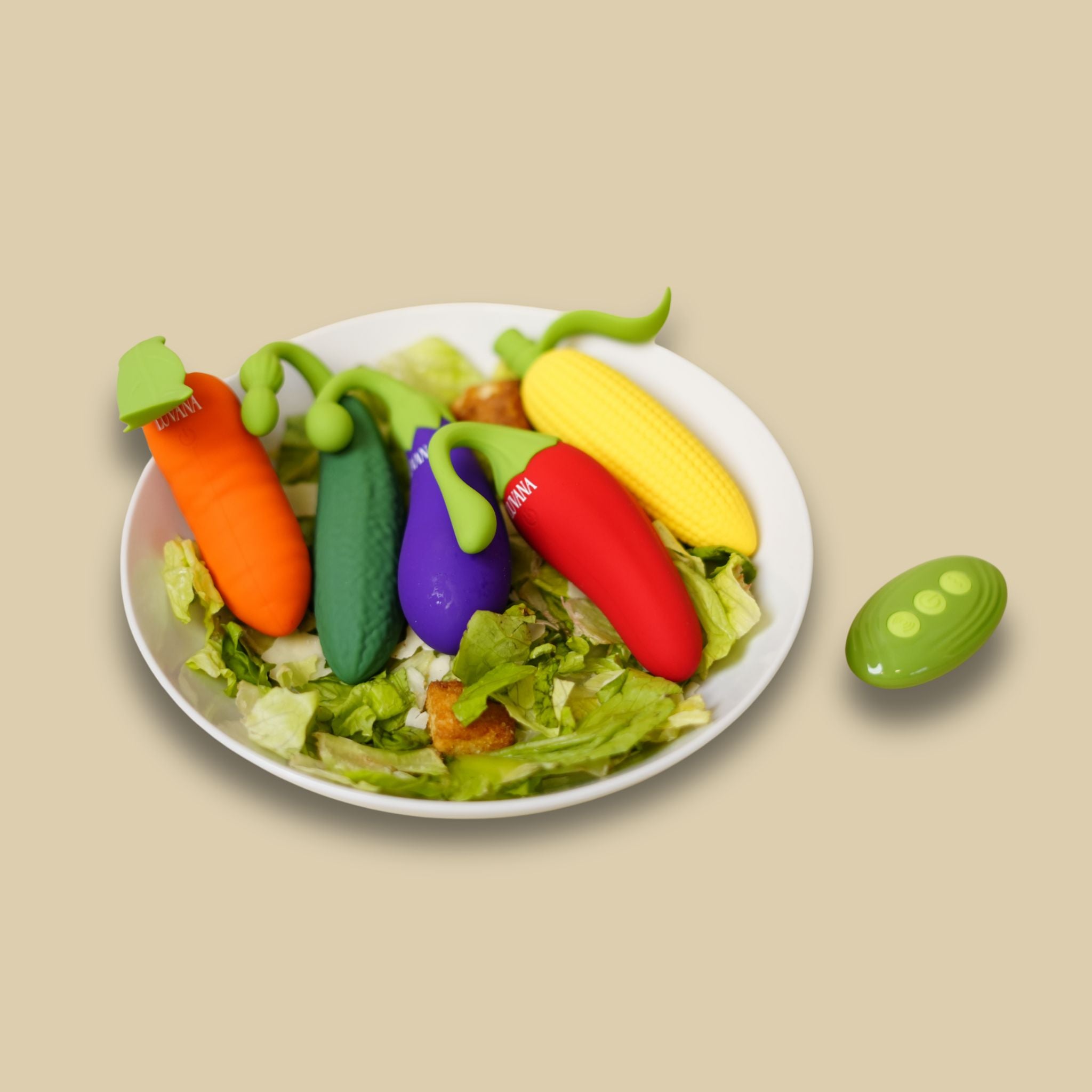 Naughty Veggies™ – 5-Piece App & Remote Control Vibrator Set (Waterproof, Rechargeable)