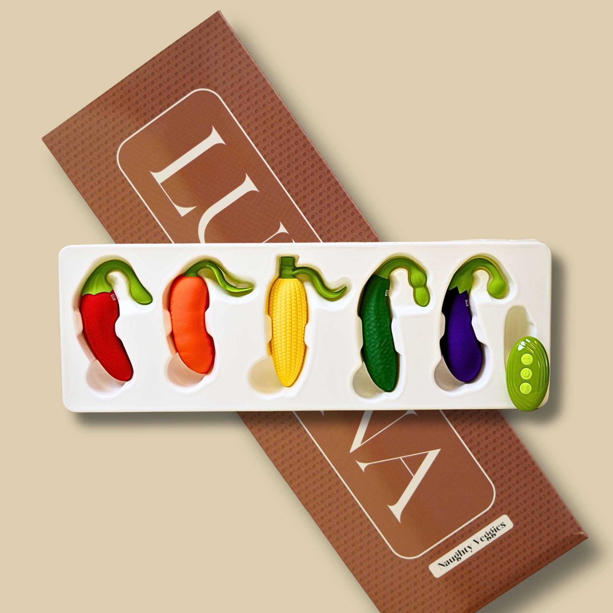 Naughty Veggies™ – 5-Piece App & Remote Control Vibrator Set (Waterproof, Rechargeable)