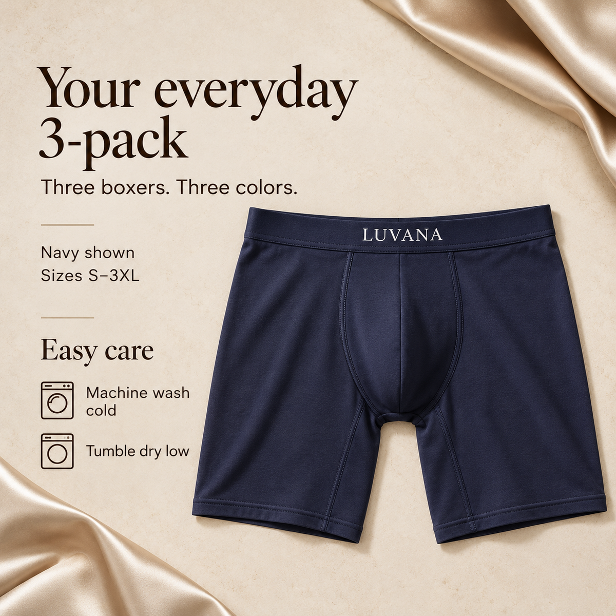 Luvana Men’s Boxer Briefs 3-Pack – Premium Cotton Comfort Underwear for Men