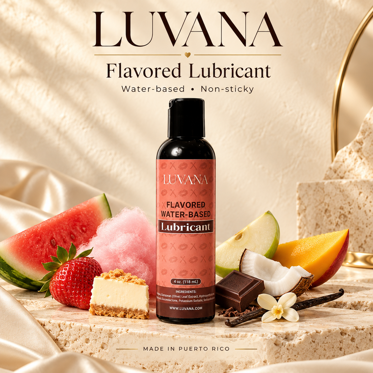 Luvana Edible Water-Based Lubricant – Flavored, Toy & Condom Safe (Made in Puerto Rico)
