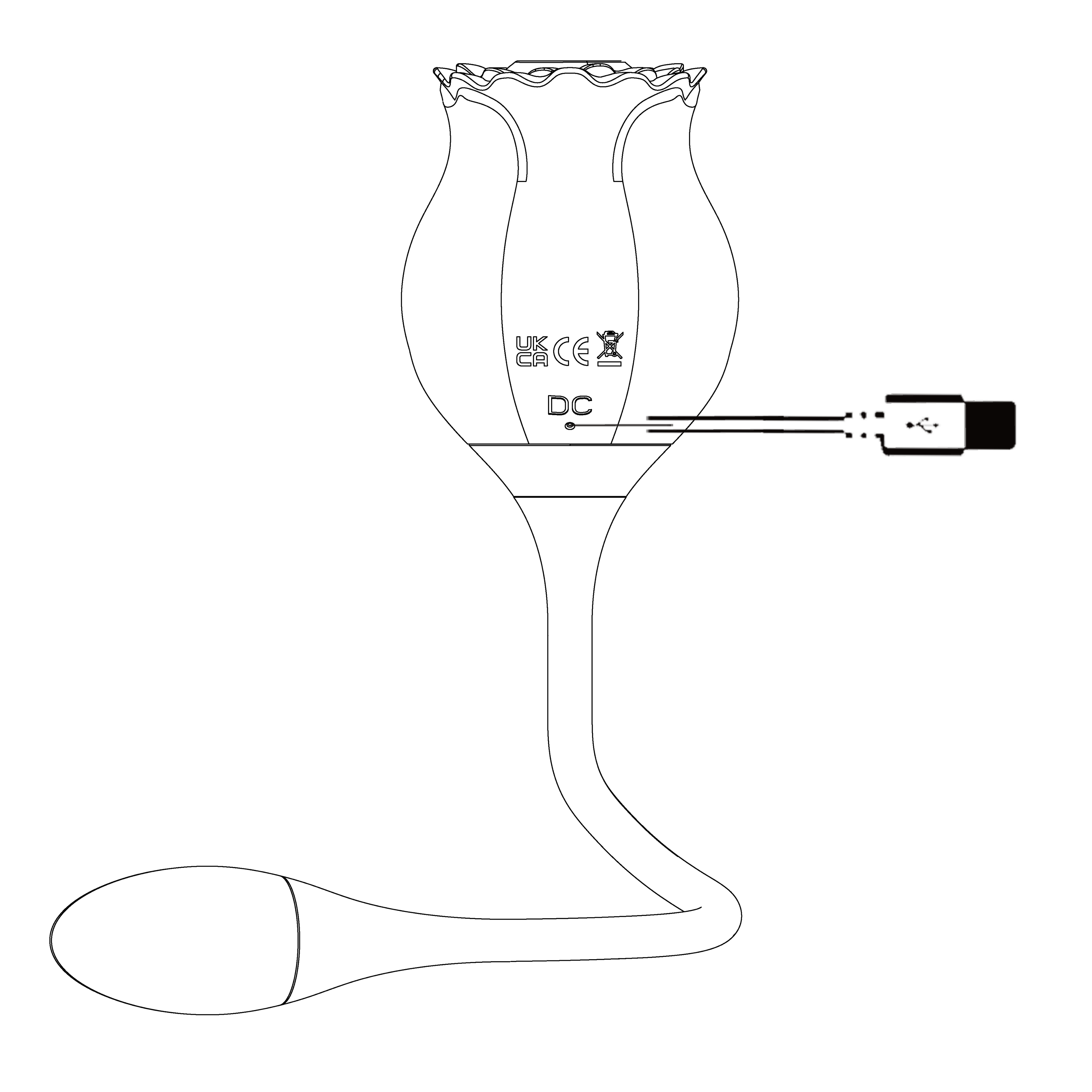 How to charge Luvana Obsidian Rose: connect the USB charging cable to the charging port, plug into power until fully charged, then disconnect and store dry.
