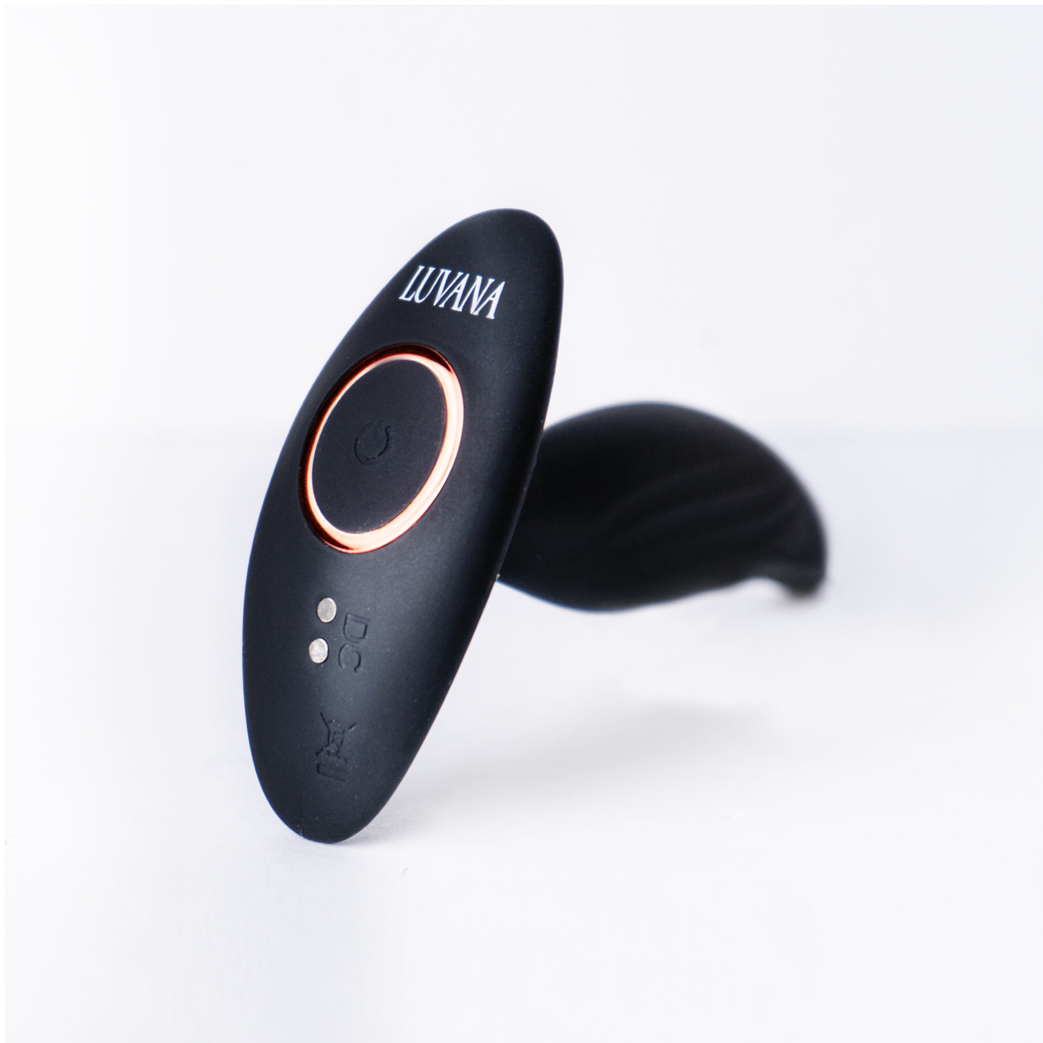 Luvana Pulse X ergonomic vibrating butt plug prostate massager, black silicone with flared base side view
