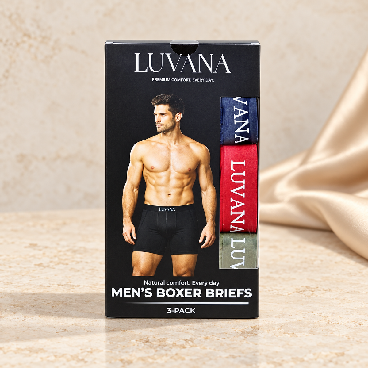 Luvana Men’s Boxer Briefs 3-Pack – Premium Cotton Comfort Underwear for Men