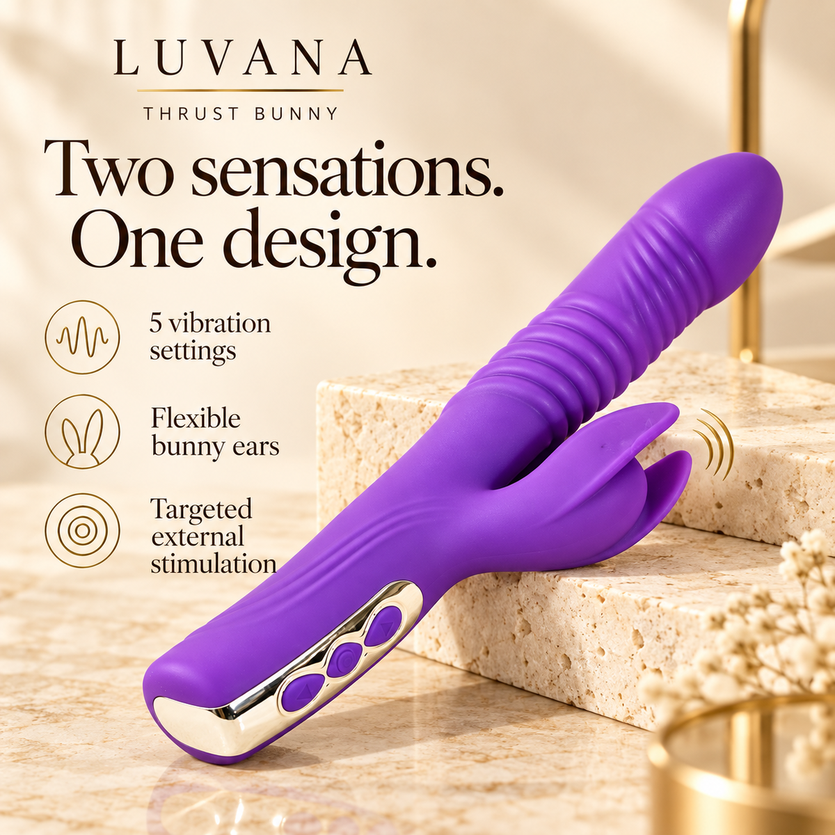 Luvana Thrust Bunny – Thrusting Rabbit Vibrator with Clitoral Stimulation (Purple)