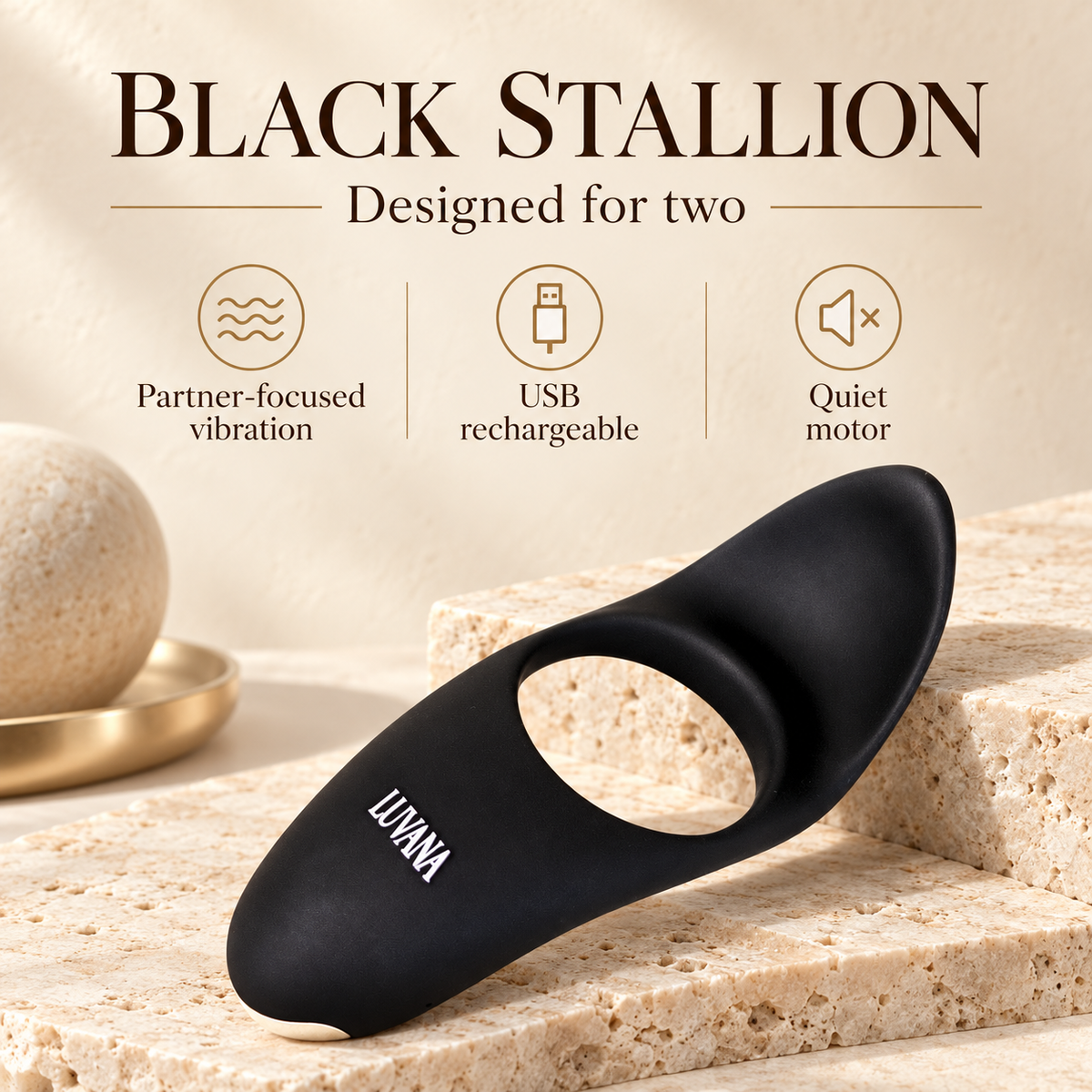 Black Stalion Vibrating Cock Ring | Couples Stimulation, Rechargeable, Quiet