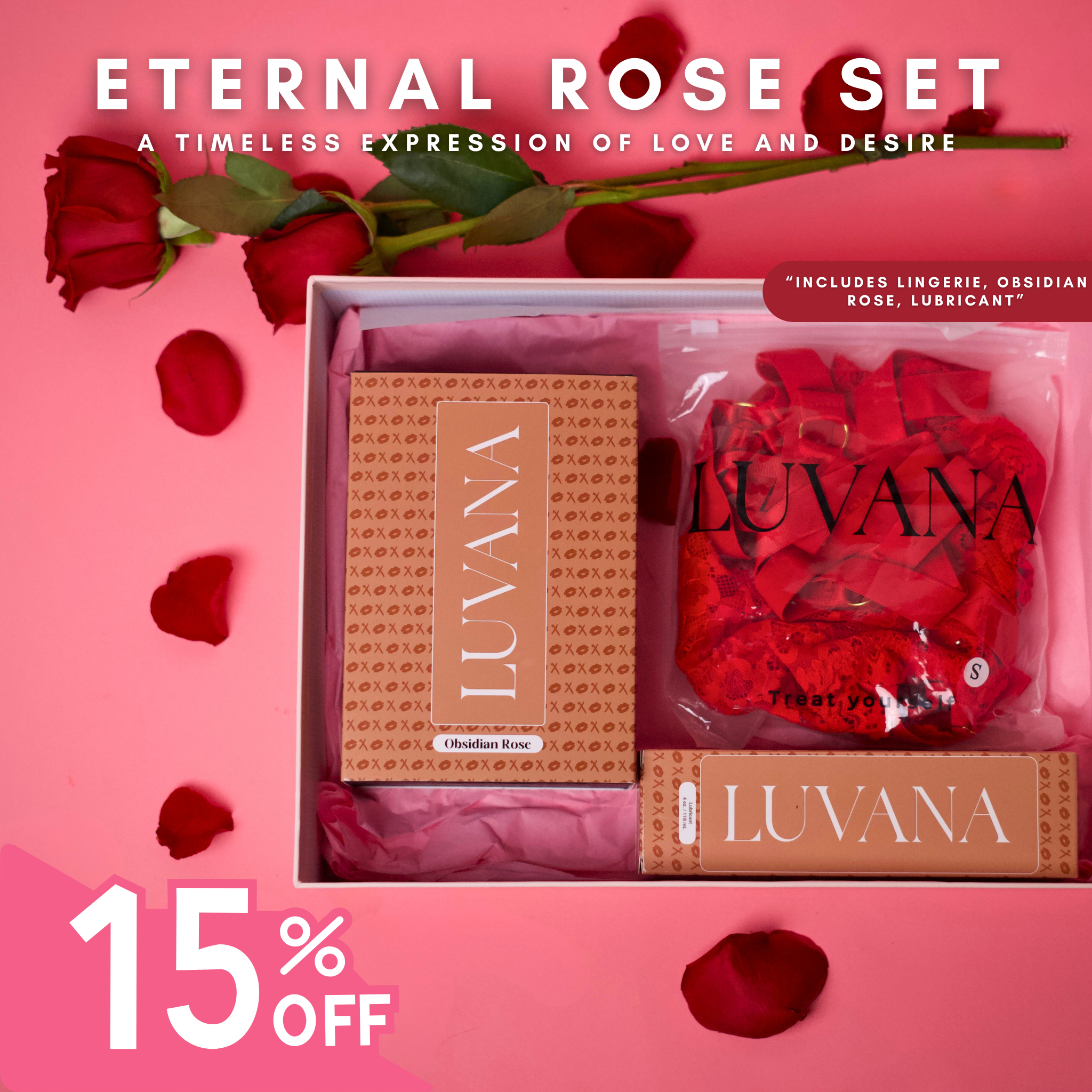 Eternal Rose Set – Valentine’s Intimacy Bundle (Obsidian Rose + Lingerie + Lubricant) | 15% Off