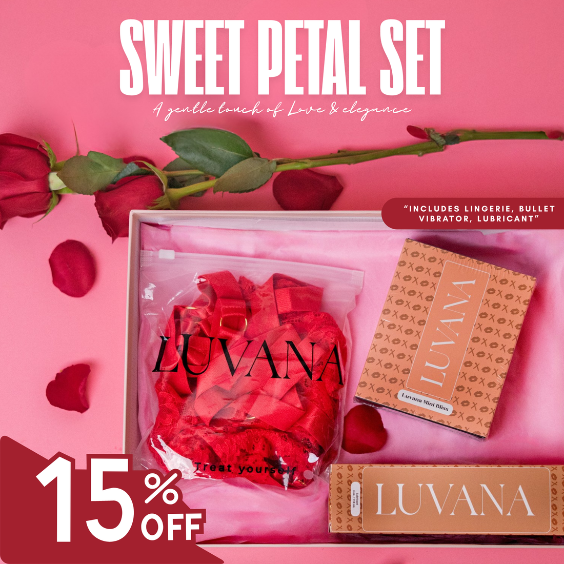 Sweet Petal Set – Valentine’s Bundle (Lingerie + Bullet Vibrator + Lubricant) | 15% Off