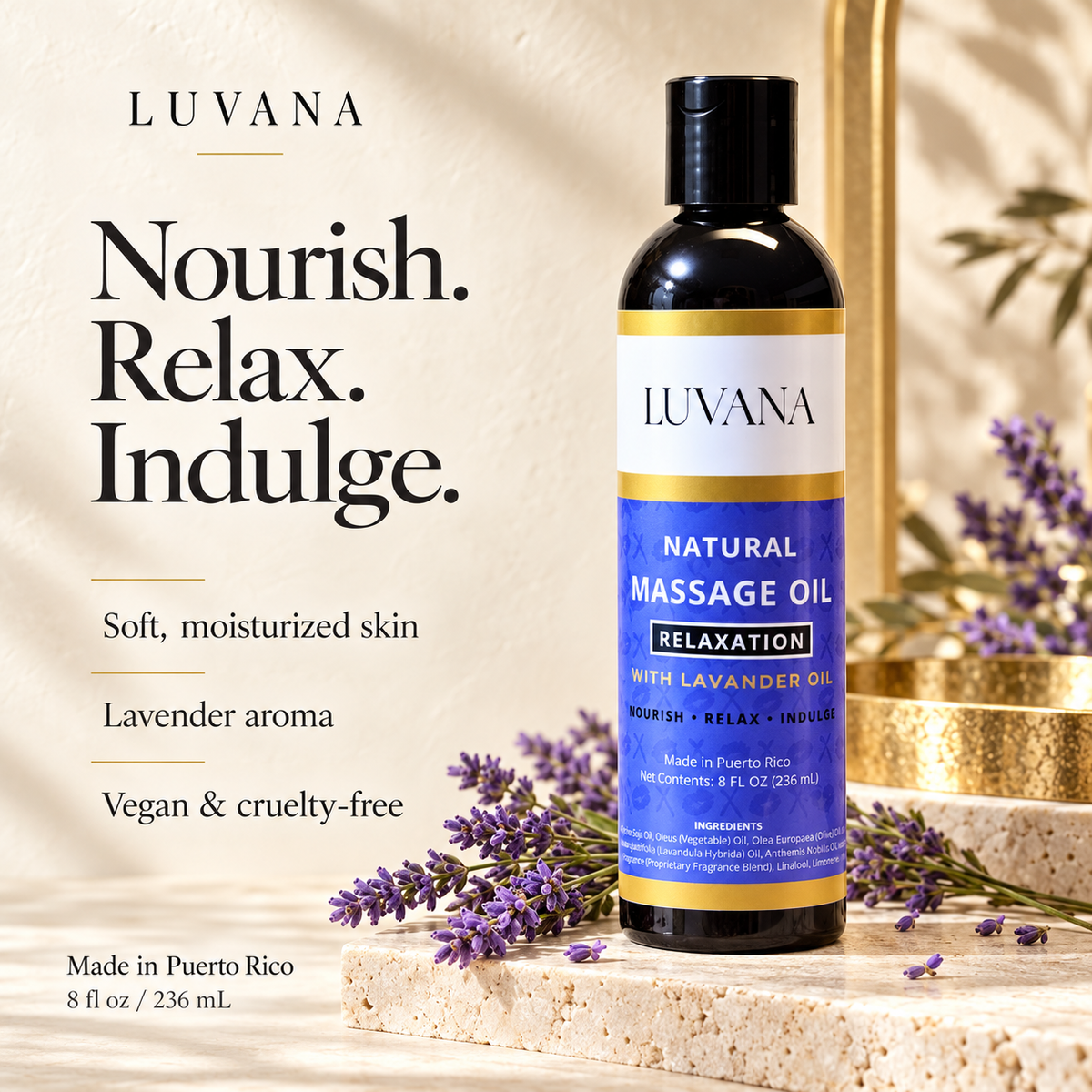 Luvana Lavender Massage Oil Made in Puerto Rico | Relaxing Body Oil