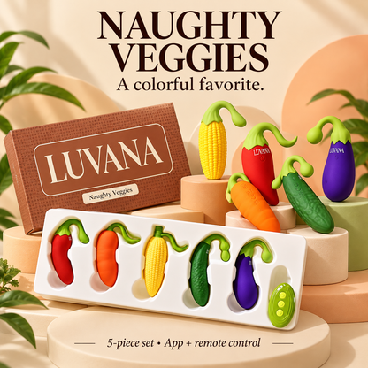 Naughty Veggies™ – 5-Piece App &amp; Remote-Control Vibrator Set