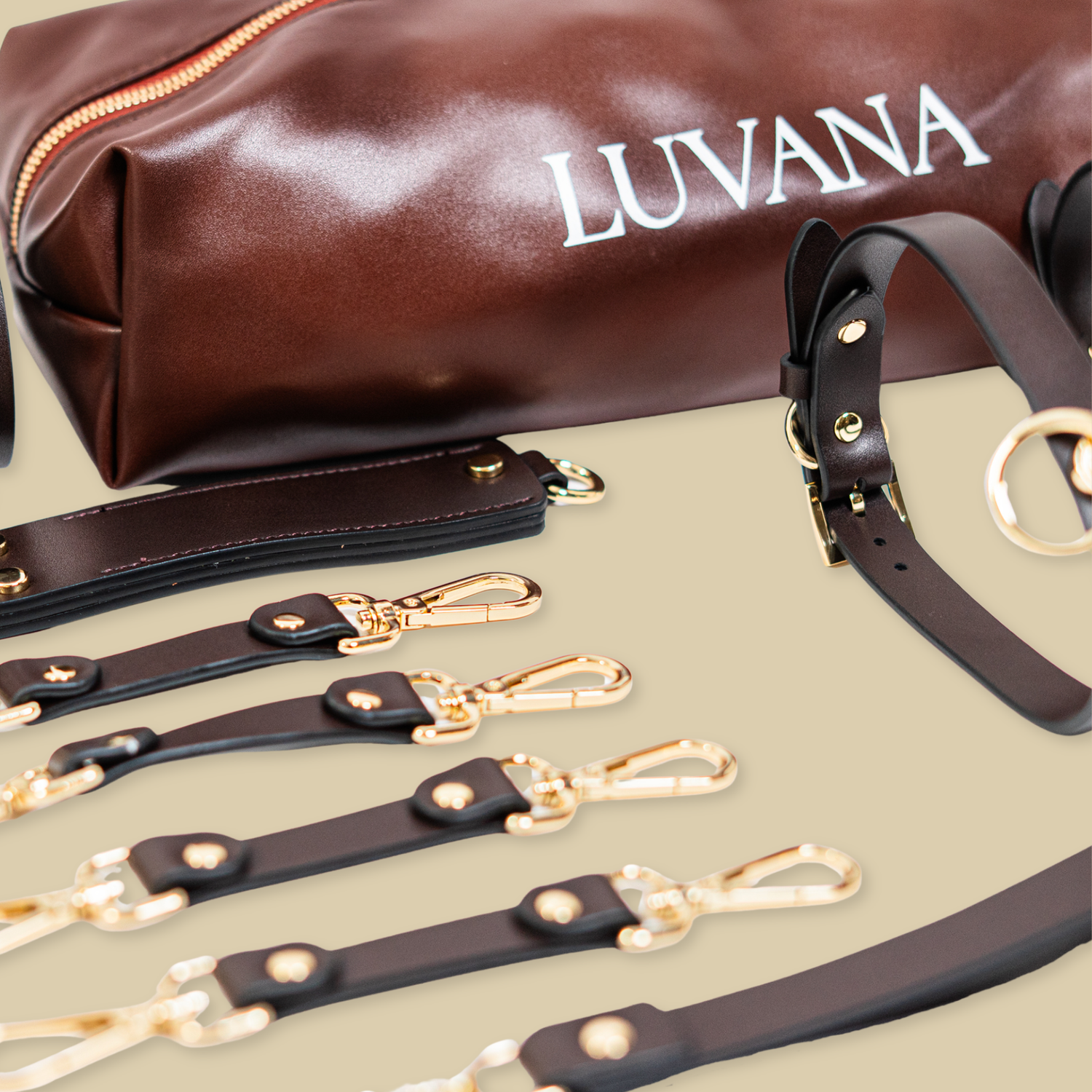Kit de bondage Luvana - 11 piezas de cuero de grano completo