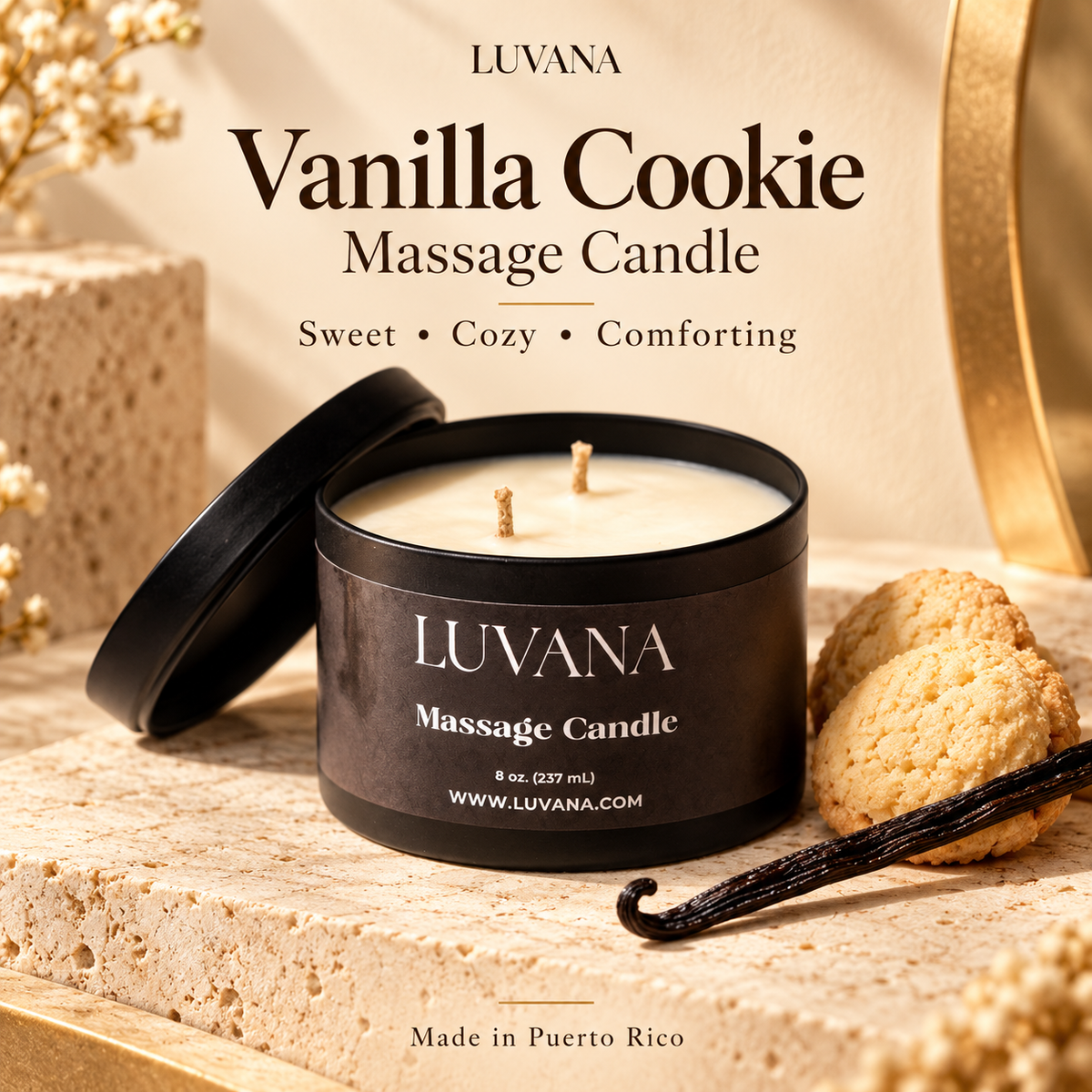 Luvana Massage Candle Made in Puerto Rico | Soy Wax Massage Oil Candle
