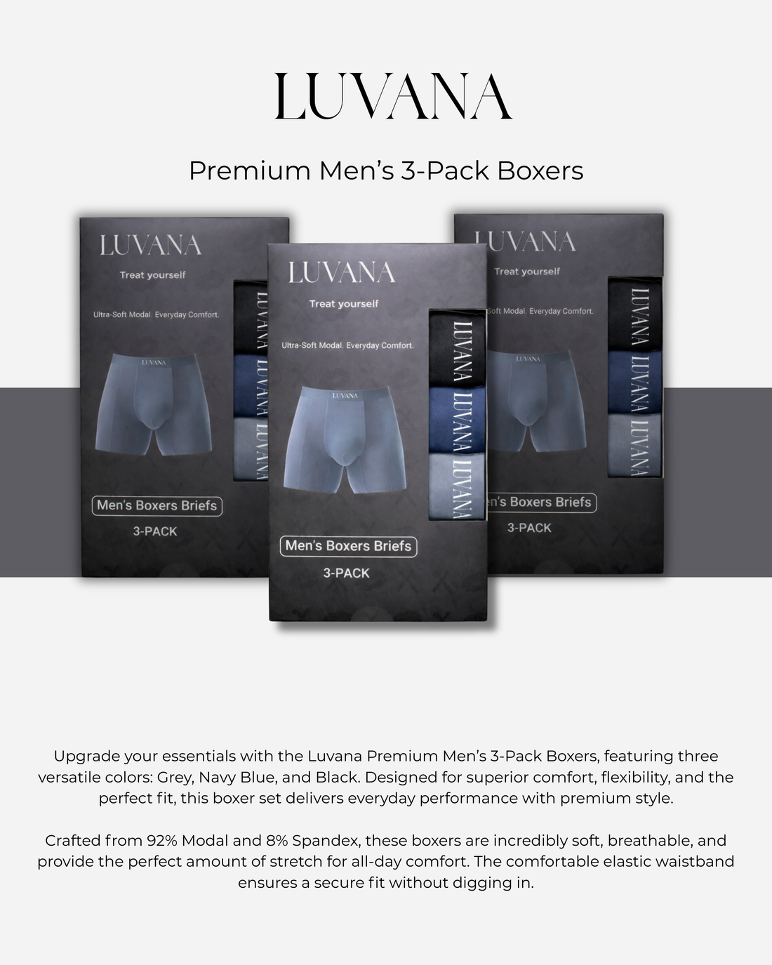 Luvana Men’s Premium Modal Boxers – 3-Pack