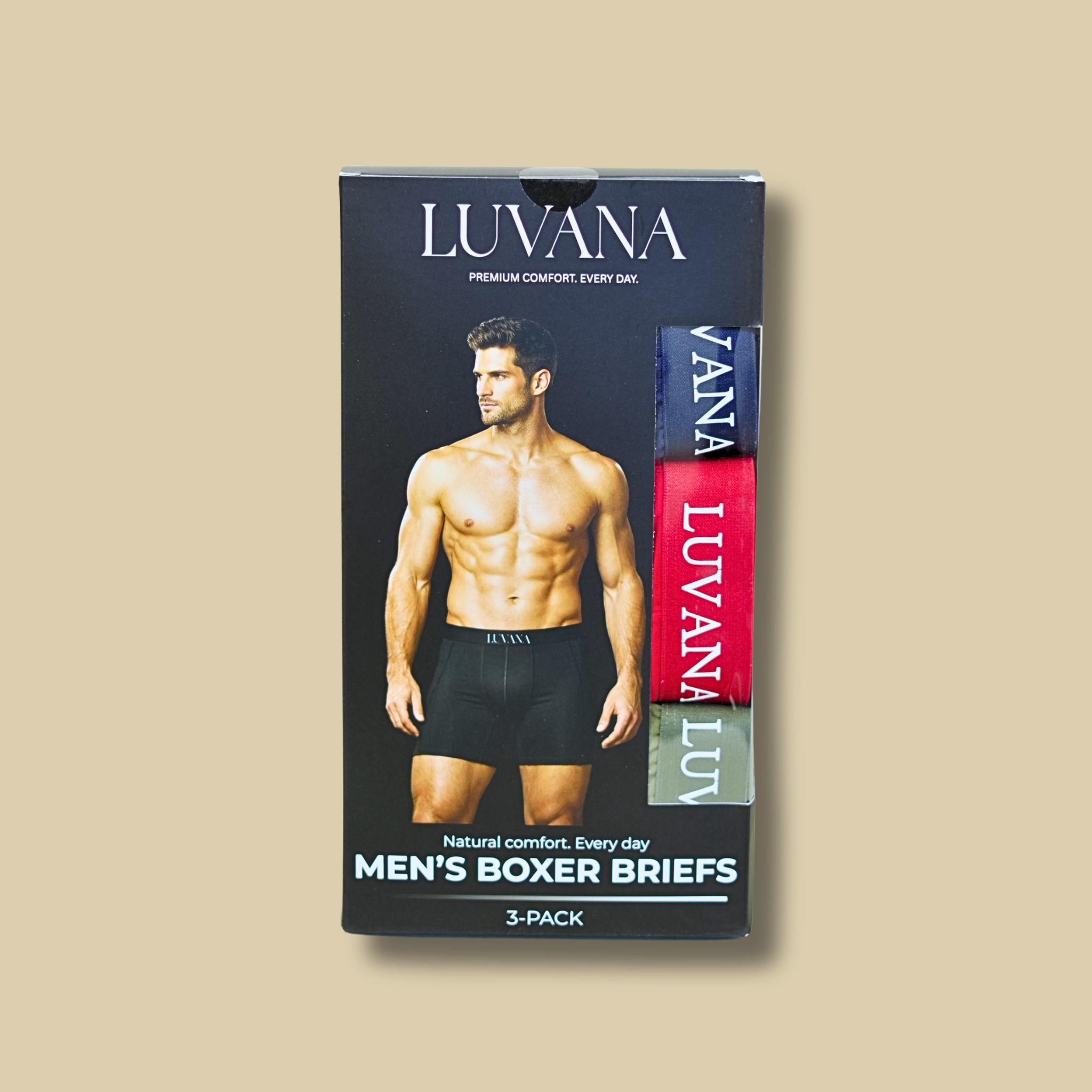 Luvana Men’s Boxer Briefs 3-Pack – Premium Cotton Comfort Underwear for Men