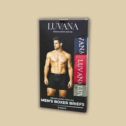 Luvana Men’s Boxer Briefs 3-Pack – Premium Cotton Comfort Underwear for Men