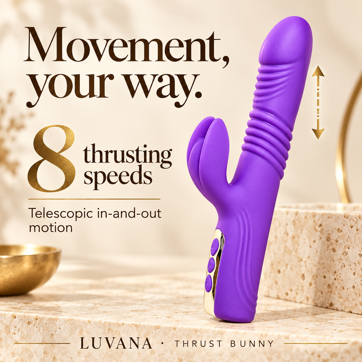 Luvana Thrust Bunny – Thrusting Rabbit Vibrator with Clitoral Stimulation (Purple)