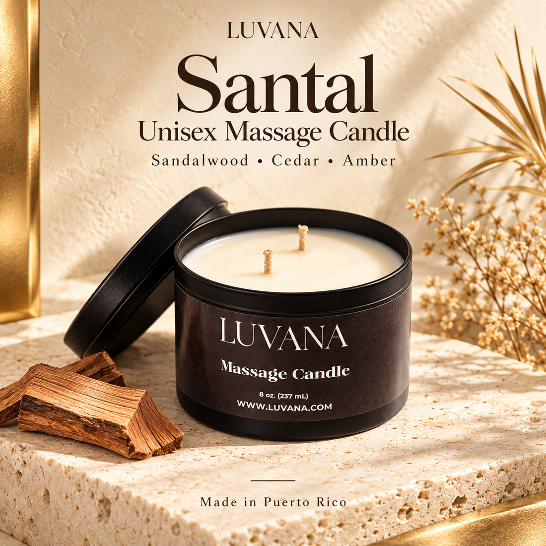 Luvana Massage Candle Made in Puerto Rico | Soy Wax Massage Oil Candle