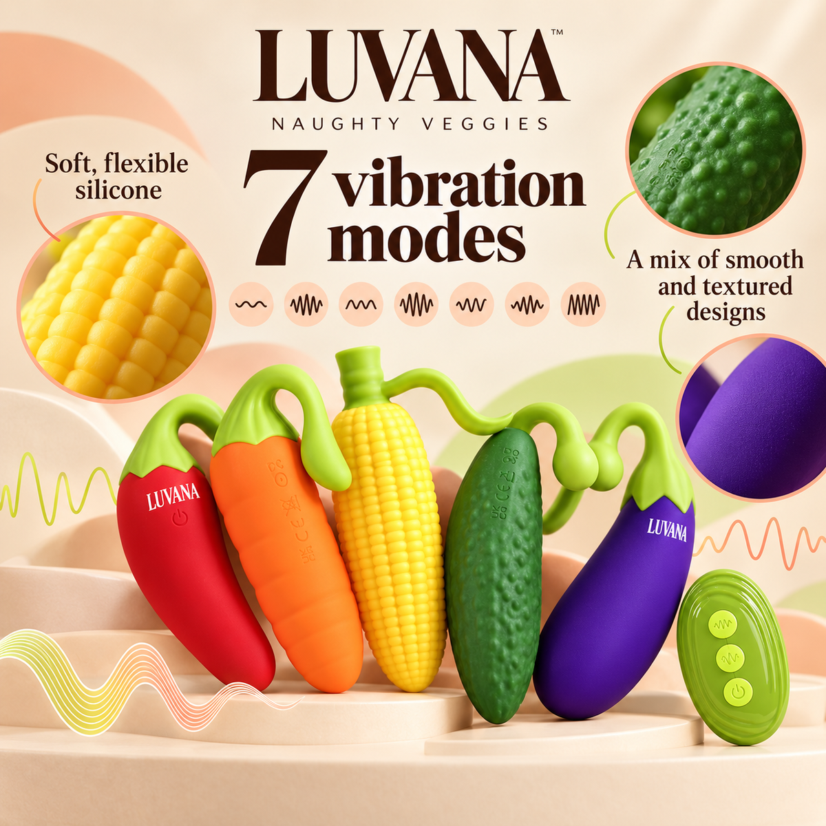 Naughty Veggies™ – 5-Piece App &amp; Remote-Control Vibrator Set