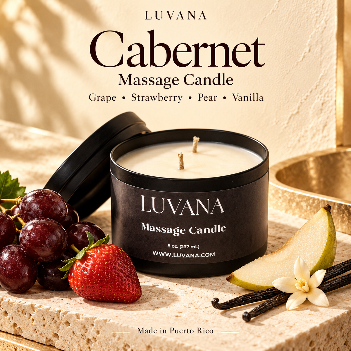 Luvana Massage Candle Made in Puerto Rico | Soy Wax Massage Oil Candle