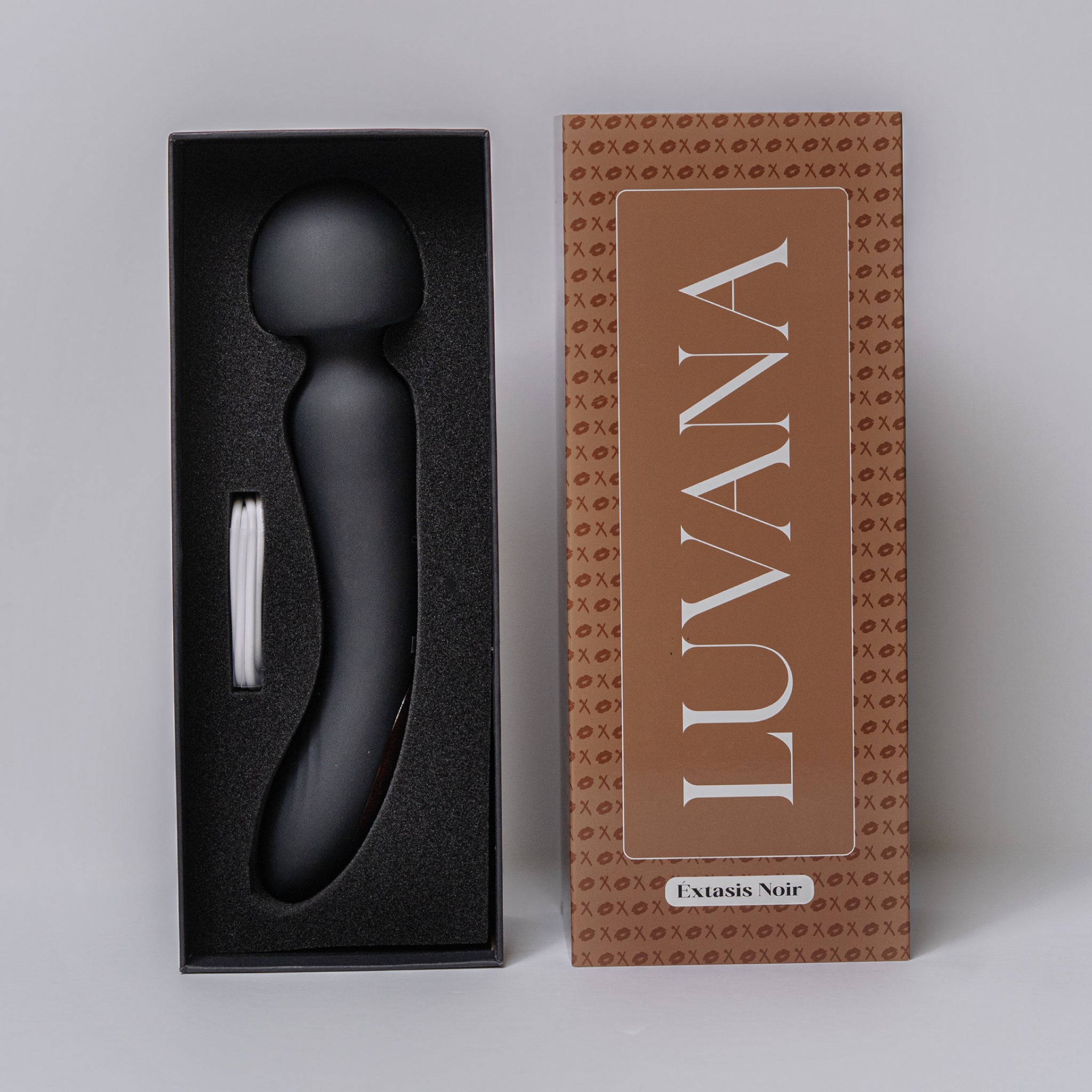 Extasis Noir wand massager by Luvana, black body-safe silicone with deep rumbly vibrations
