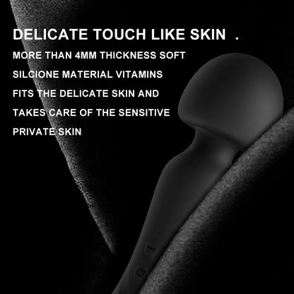 Luvana Extasis Noir wand massager, black luxury vibrator with strong rumbly vibration and low-noise motor
