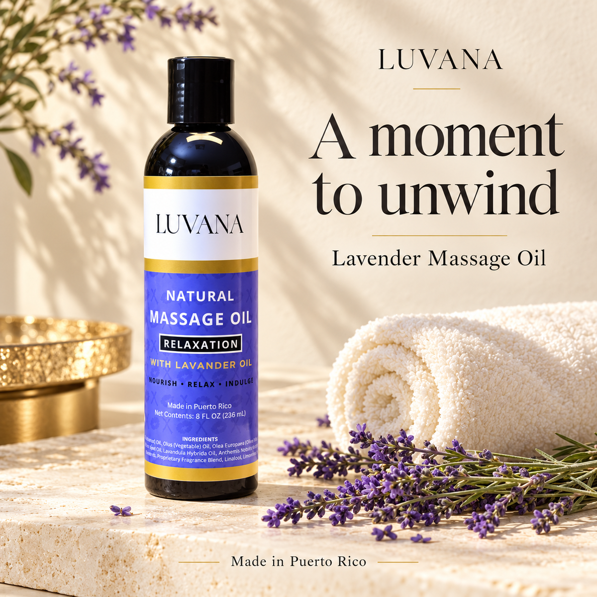 Luvana Lavender Massage Oil Made in Puerto Rico | Relaxing Body Oil