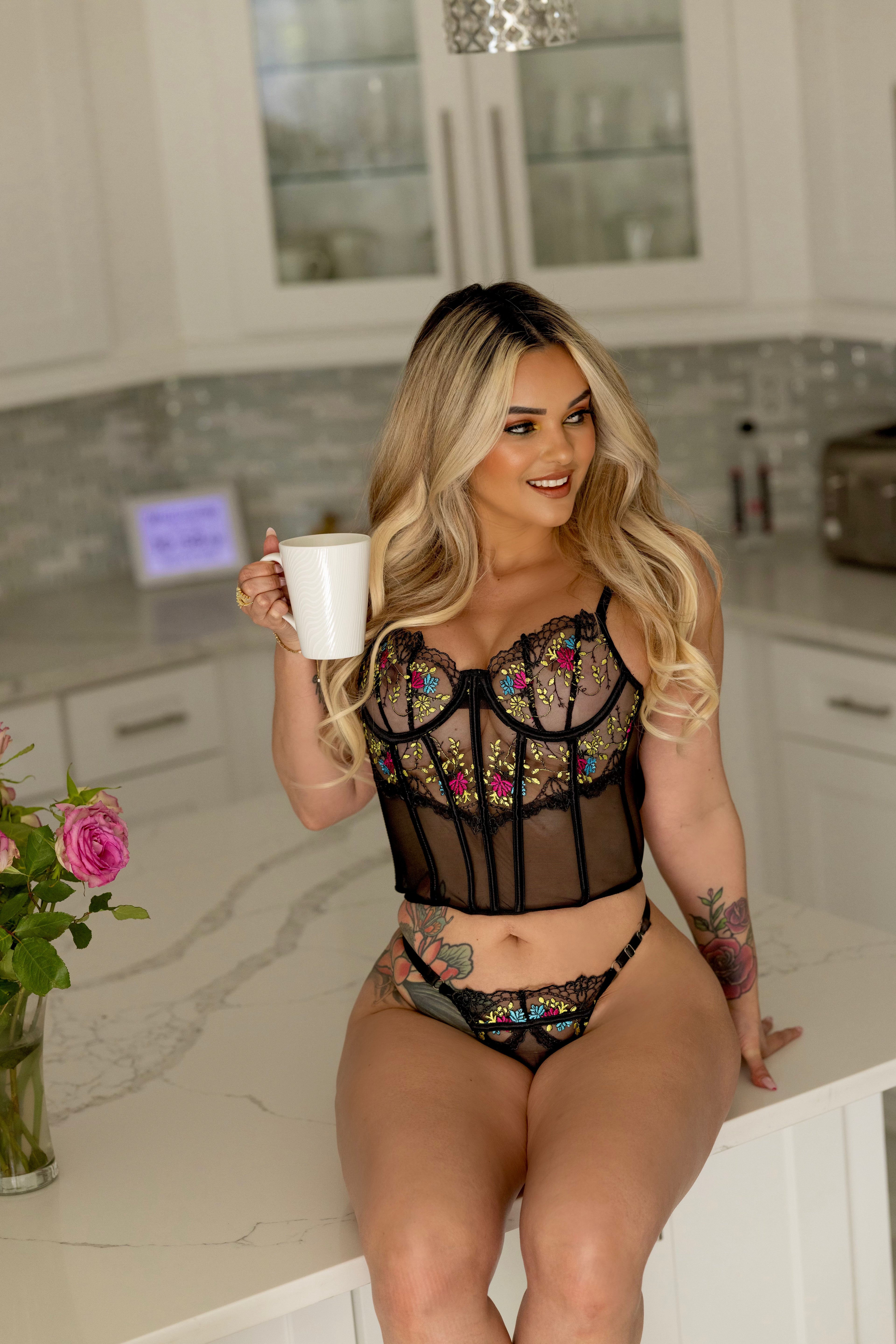 Midnight Garden – Embroidered Corset Set