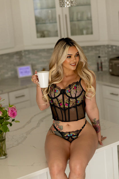 Midnight Garden – Embroidered Corset Set