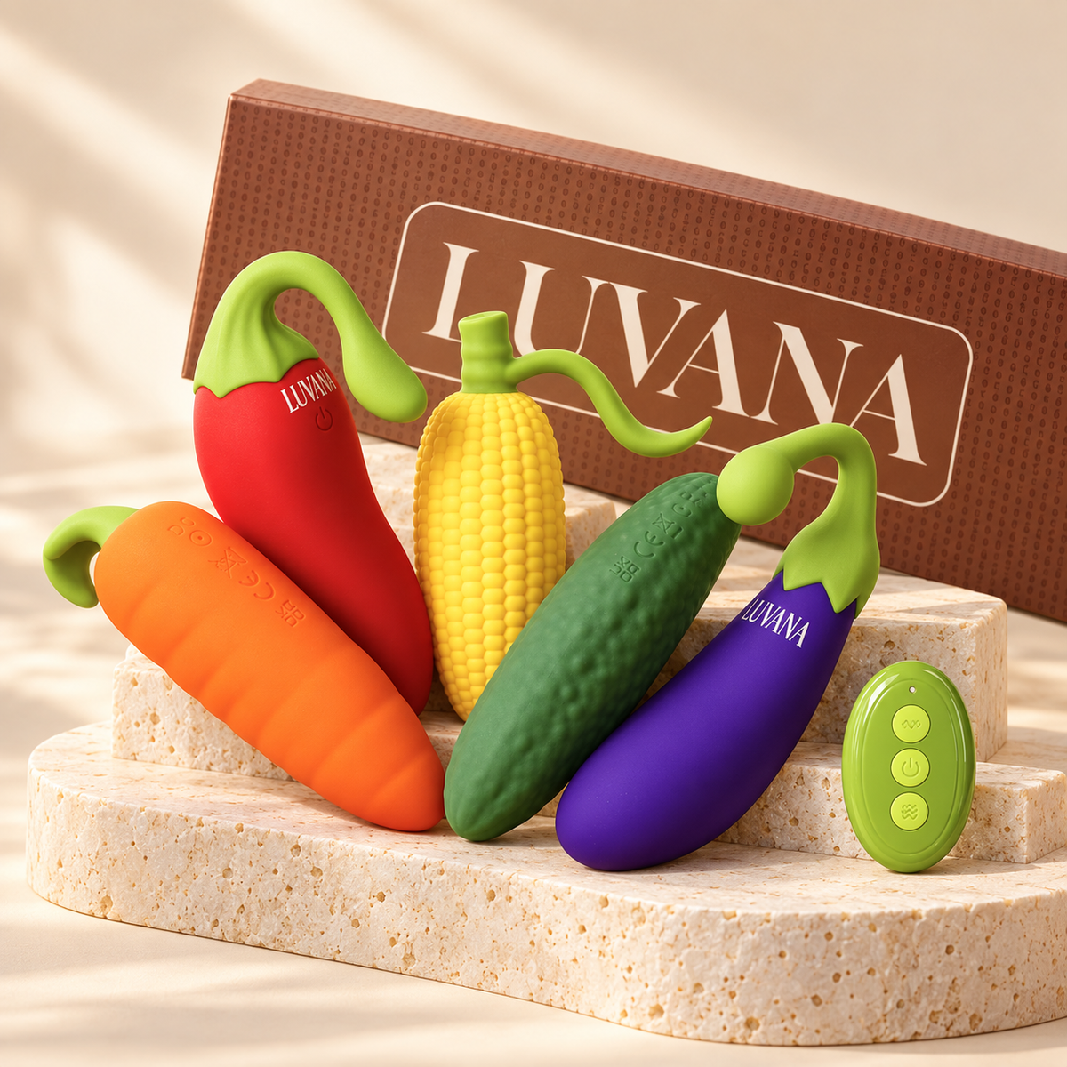 Naughty Veggies™ – 5-Piece App &amp; Remote-Control Vibrator Set