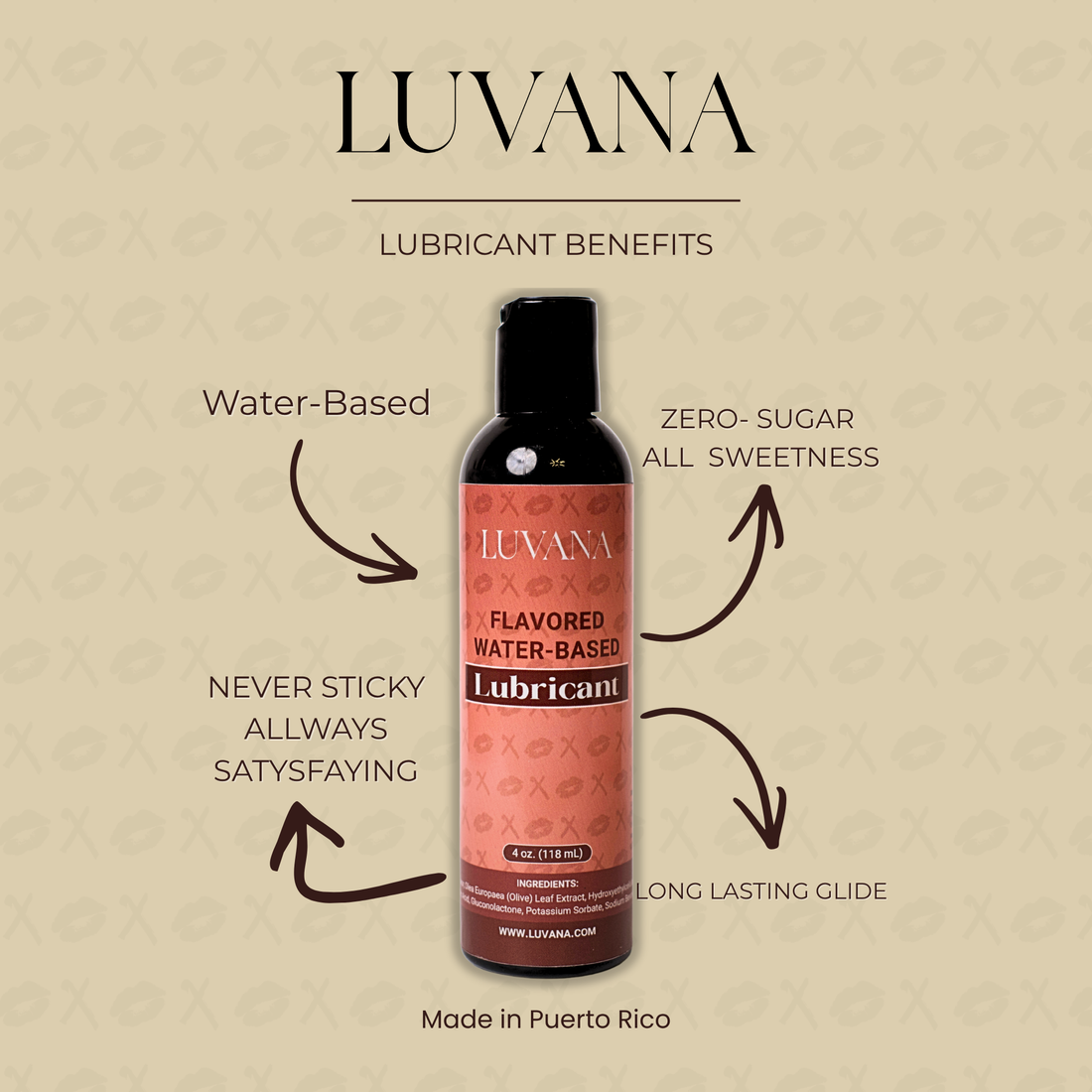Luvana Edible Water-Based Lubricant – Flavored, Toy &amp; Condom Safe (Made in Puerto Rico)