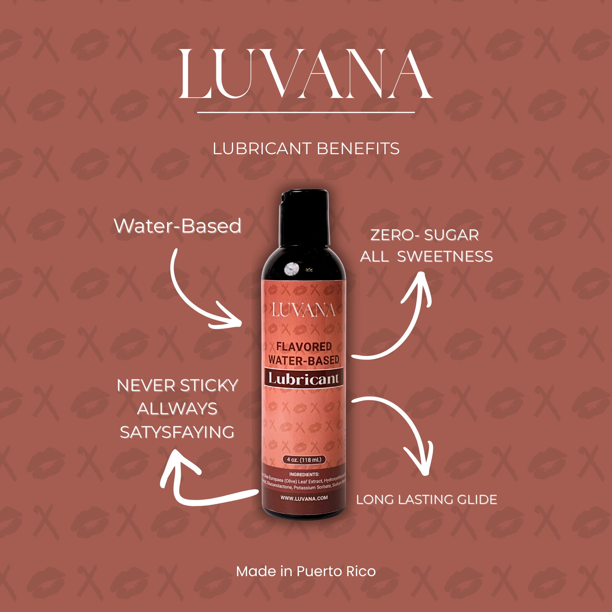 Luvana Edible Water-Based Lubricant – Flavored, Toy &amp; Condom Safe (Made in Puerto Rico)