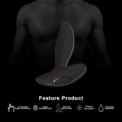 Luvana Pulse X vibrating prostate massager feature graphic, waterproof design and targeted stimulation icons