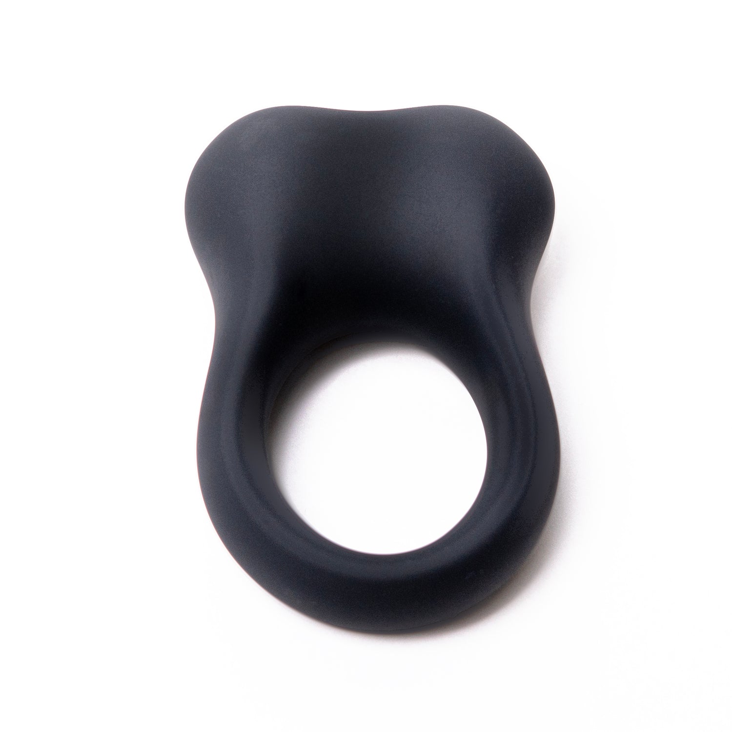 Top view of the Halo X vibrating cock ring on a white background, showing the ring opening and curved vibrator head.