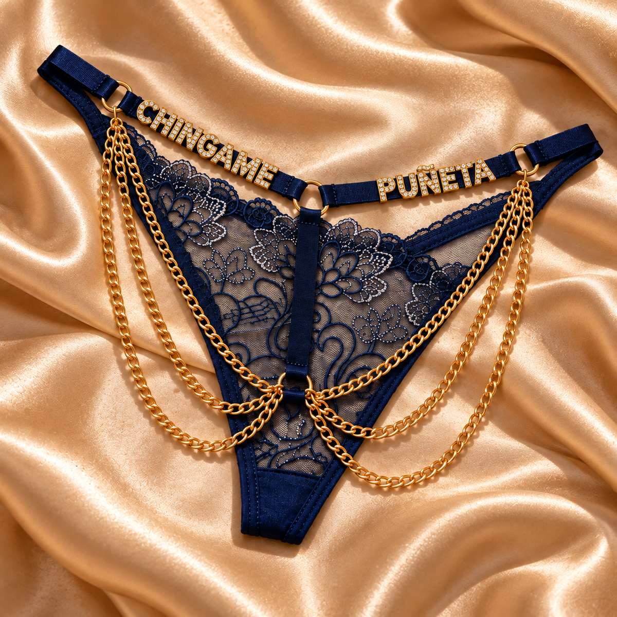 Luvana navy statement panties — satin