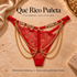 Qué Rico Puñeta — red Statement Collection panties with rhinestone lettering and removable gold-tone chains